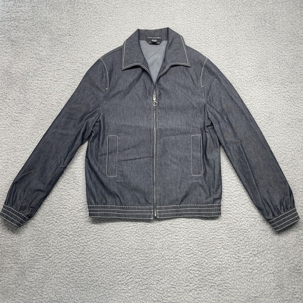 Anthropologie Denim Jacket Women Small Blue Chambray Made in Italy Cuffed Zip Up